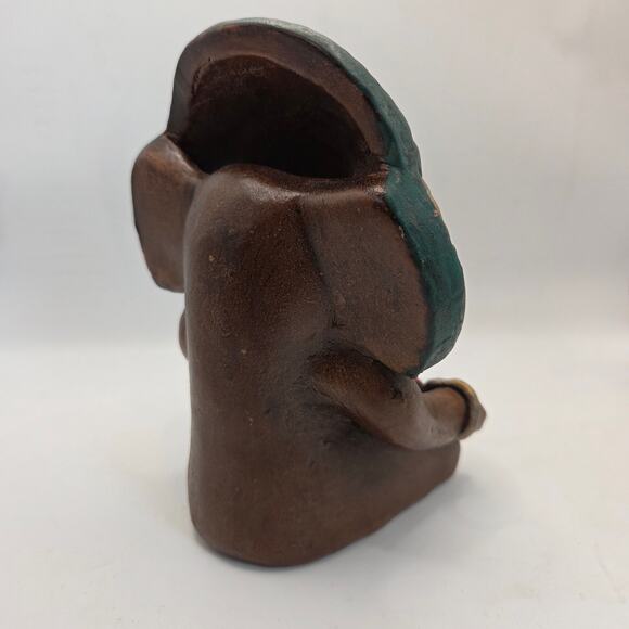 Vintage Mexican Hand Painted Clay Aztec Style Figure Statue 6.5" Folk Art - Picture 4 of 16